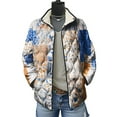 thumbnail image 2 of felwors Women's Quilted Coat with Geometric Square Print, Stand Collar Lightweight Outerwear for Fall Winter White, M, 2 of 8