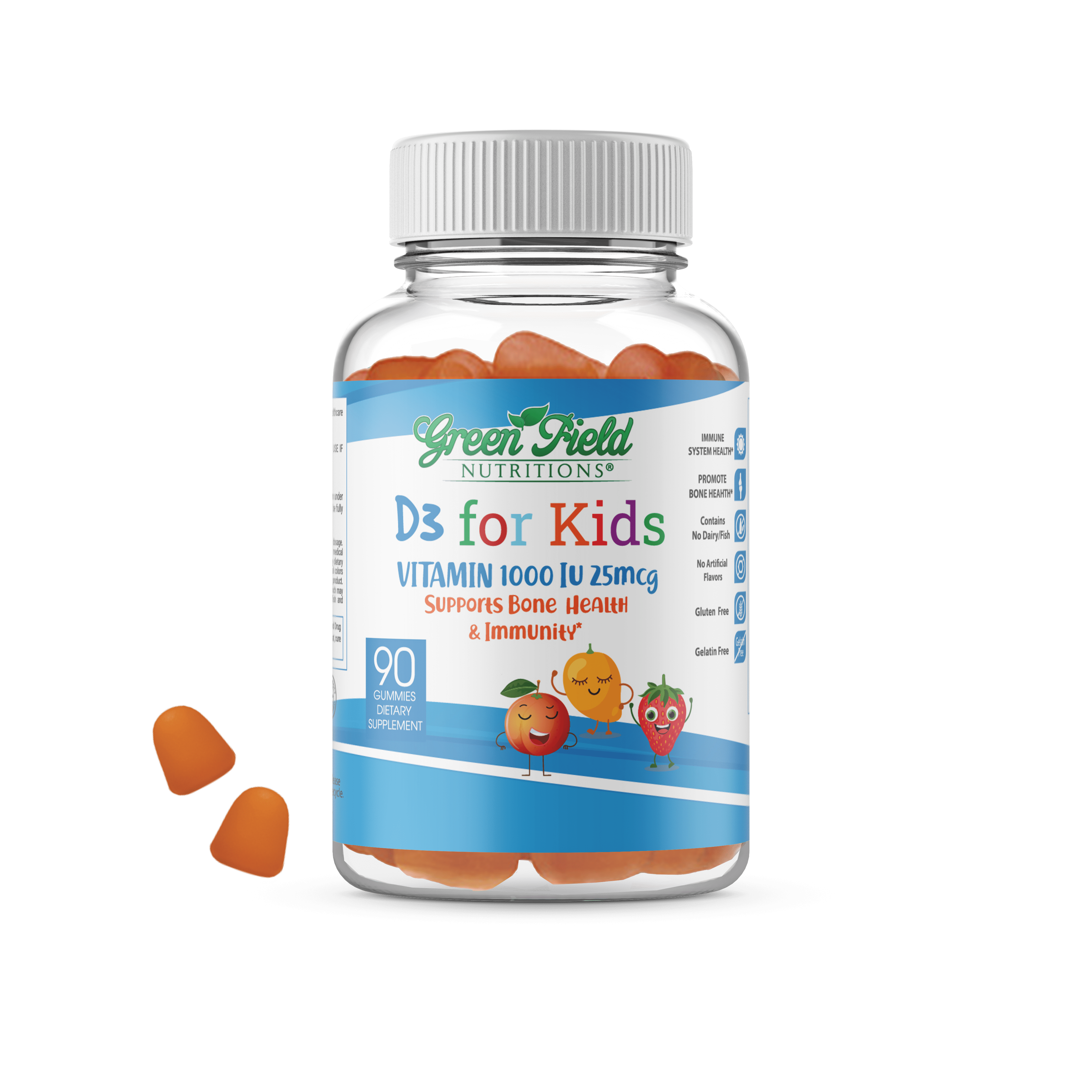 Greenfield Nutritions Halal Vitamin D3 for Kids 1000 IU Gummy, Non