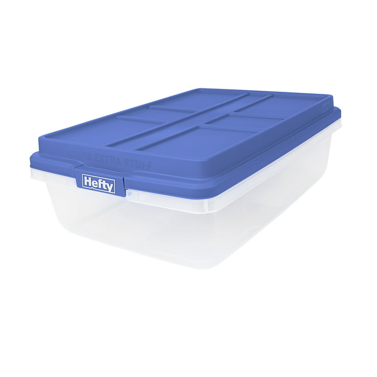 Hefty 32 Qt. Clear Storage Bin with Blue HI-RISE Lid, (Pack of 2