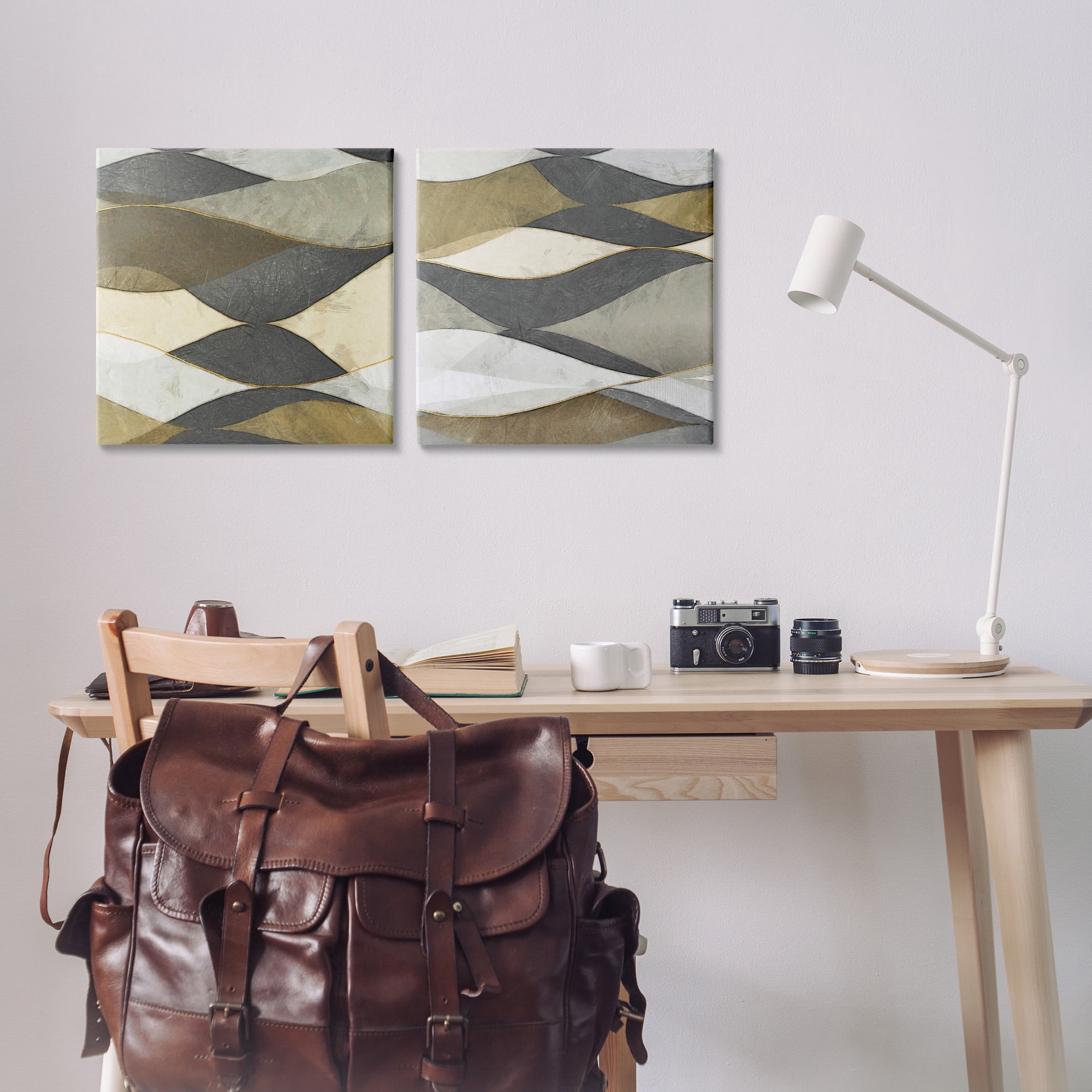 Stupell Industries Contemporary Layered Waves Abstract Painting Gallery Wrapped Canvas Art Print Wall Art, 17 x 17, Set of 2