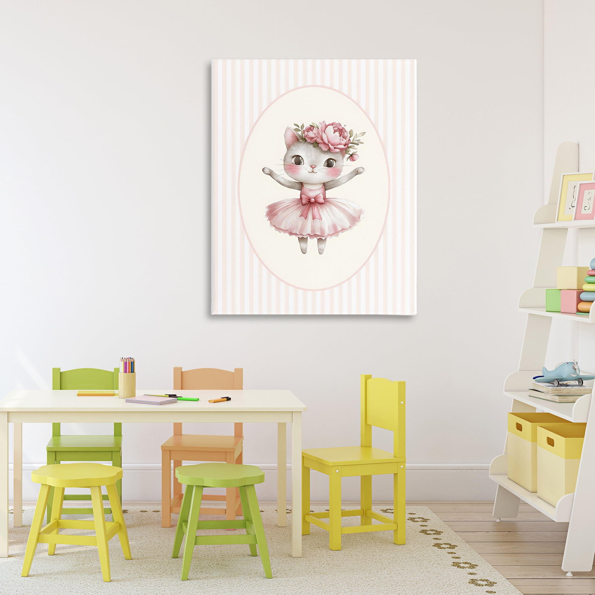Stupell Industries Nursery Ballerina Cat Striped Canvas Wall Art, design by LSR Design Studio