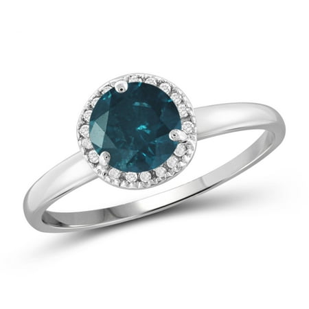 JewelersClub 1.00 Carat T.W. Round-Cut Blue and White Diamond Sterling Silver Halo Ring