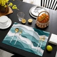 thumbnail image 3 of Turquoise Ombre Placemats Set of 4, Modern Geometric Moire Abstract Art Placemats for Dining Table, Place Mats for Kitchen Tabletop, Waterproof Wipeable Dining Table Mats Set, 3 of 9