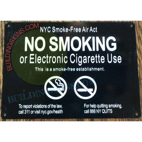 NYC Smoke Free ACT Sign for Establishment (Black Background,Aluminum 7X10) (ref-2201)
