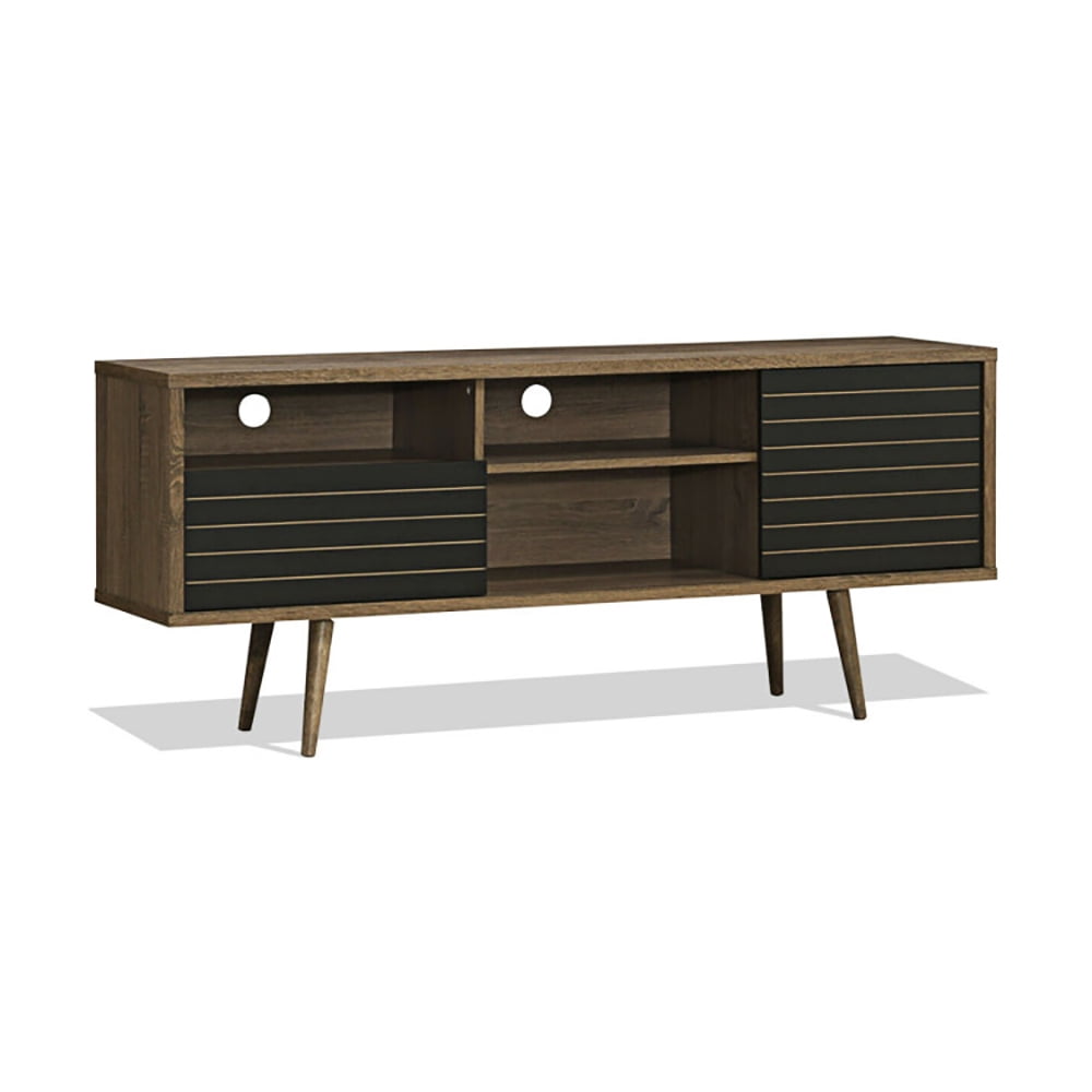 Finihen TV Stand, TV Cabinet, Mid-Century Modern TV Stand for TVs up to 65 Inch with Storage Shelves, Media Entertainment Center with Storage, for Living Room, Bedroom, Walnut