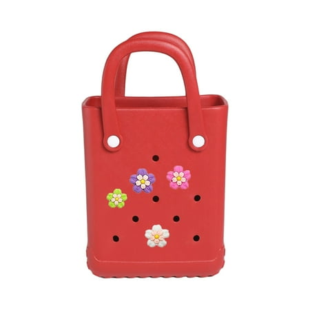Mini Travel Tote Bag for Little Girls & Kids & Women Rubber Beach Bag Medium Large Capacity Summer Beach Tote Graphic Tee Eva Swim Bag Red