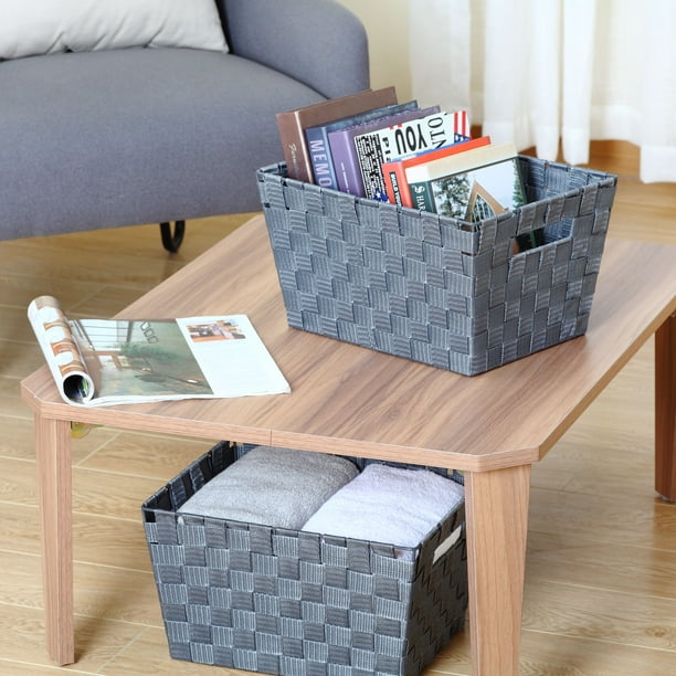 Mainstays Medium Grey Woven Nylon Storage Basket Set with Handles, 2