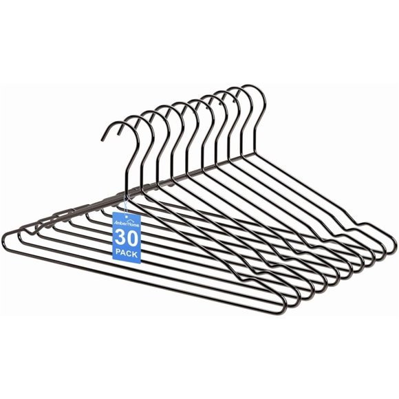 30 Pack 17" Strong Black Metal Wire Clothes Hangers, Heavy Duty Coat Hangers, Standard Suit Hangers for Jacket, Shirt, Dress (Black, 30)