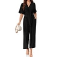 thumbnail image 2 of Summer V-neck Womens Wide Leg Jumpsuits Short Sleeve Tie Knot Front Long Romper, 2 of 6