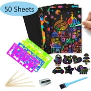 MAINYU Scratch Paper Art Set for Kids - 50 Sheets Rainbow Magic Scratch Off Arts and Crafts Supplies Kits Sheet Pack for Children Girls Boys Birthday Game Party Favor Christmas Craft Gifts-7.5''