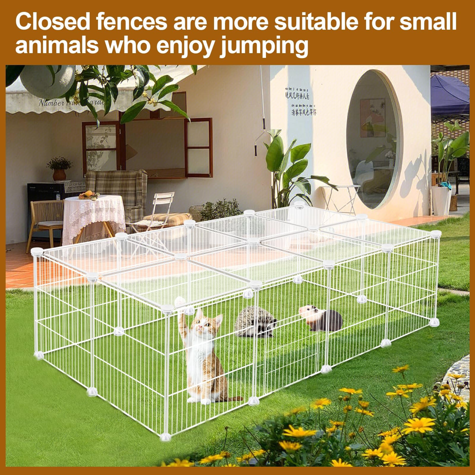 Panels Small Animal Playpen, Pet Playpen with Waterproof Mat, Cage for Guinea Pigs, Puppy Play Pen, Bunny Playpen, Indoor Outdoor Portable Metal Wire Yard Fence