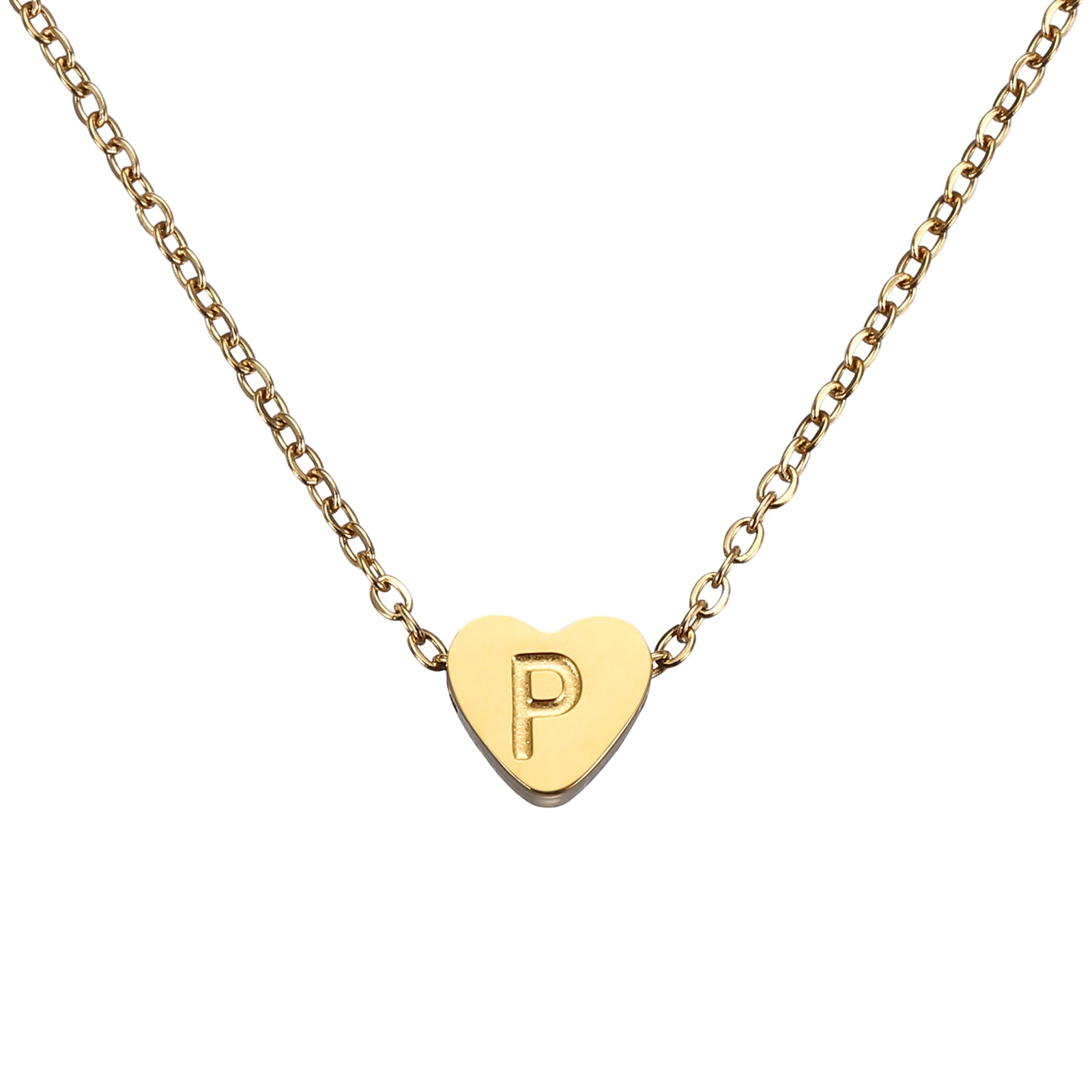 Uxcell Initial Heart Necklace for Women, 18K Gold Plated Stainless
