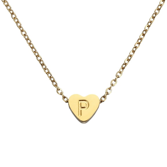 Uxcell Initial Heart Necklace for Women, 18K Gold Plated Stainless Steel Chain Dainty Personalized Name Letter P Pendant Necklaces for Woman Jewelry Gifts, Gold Tone