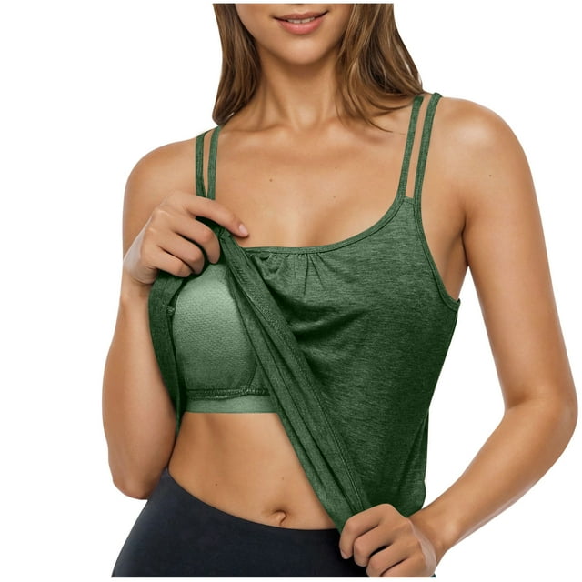 Lenpel Camisole Tops for Women Scoop Neck Spaghetti Strap Racerback Built in Bra Tank Tops Workout Sleeveless Shirts
