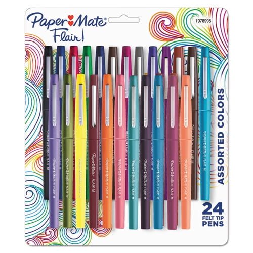 Paper Mate Flair Felt Pen, Medium Point, Assorted Ink, 24/Pack