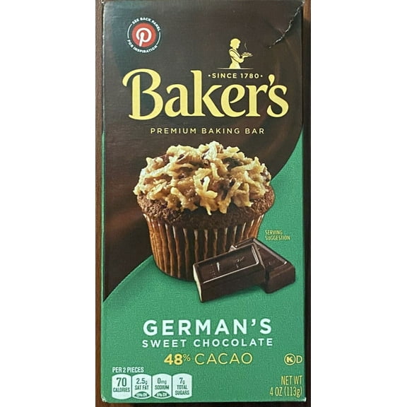 BAKER'S German's Sweet Chocolate 48% CACAO Bar 4oz - 1 Premium Baking Bar