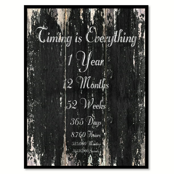 Timing Is Everything 1 Year 12 Months 52 Weeks 365 Days 8 760 Hours 525 000 Minutes 31 536 000 Seconds Quote Saying Black Canvas Print Picture Frame Home Decor Wall Art Gift Ideas 13 X 17 Walmart Com