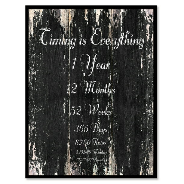Timing Is Everything 1 Year 12 Months 52 Weeks 365 Days 8 760 Hours 525 000 Minutes 31 536 000 Seconds Quote Saying Black Canvas Print Picture Frame Home Decor Wall Art Gift Ideas 13 X 17 Walmart Com Walmart Com