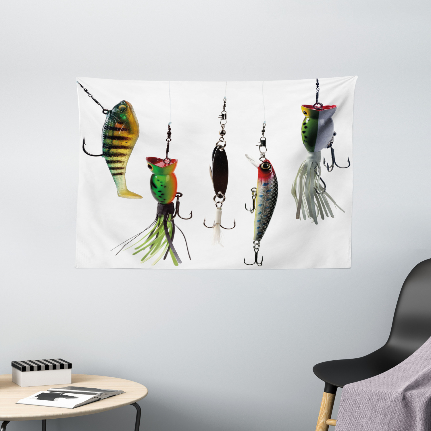 Fishing Tapestry, Various Type of Fishing Baits Hobby Leisure Passtime