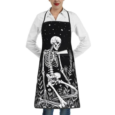 

Matuu Vintage Black white Plant skull for Adjustable Cooking Aprons for Women with Pockets Kitchen Aprons for Men Water and Oil Resistant