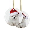thumbnail image 2 of DistinctInk Hanging Ceramic Christmas Tree Ornament with Gold String - Great Gift/Present - 2 3/4 inch Diameter - Pumik Puppy Design, 2 of 4