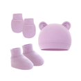 thumbnail image 1 of Guantes de algodón tejidos antiarañazos para bebés, gorro y funda para pies, conjunto para recién nacidos, 1 of 5