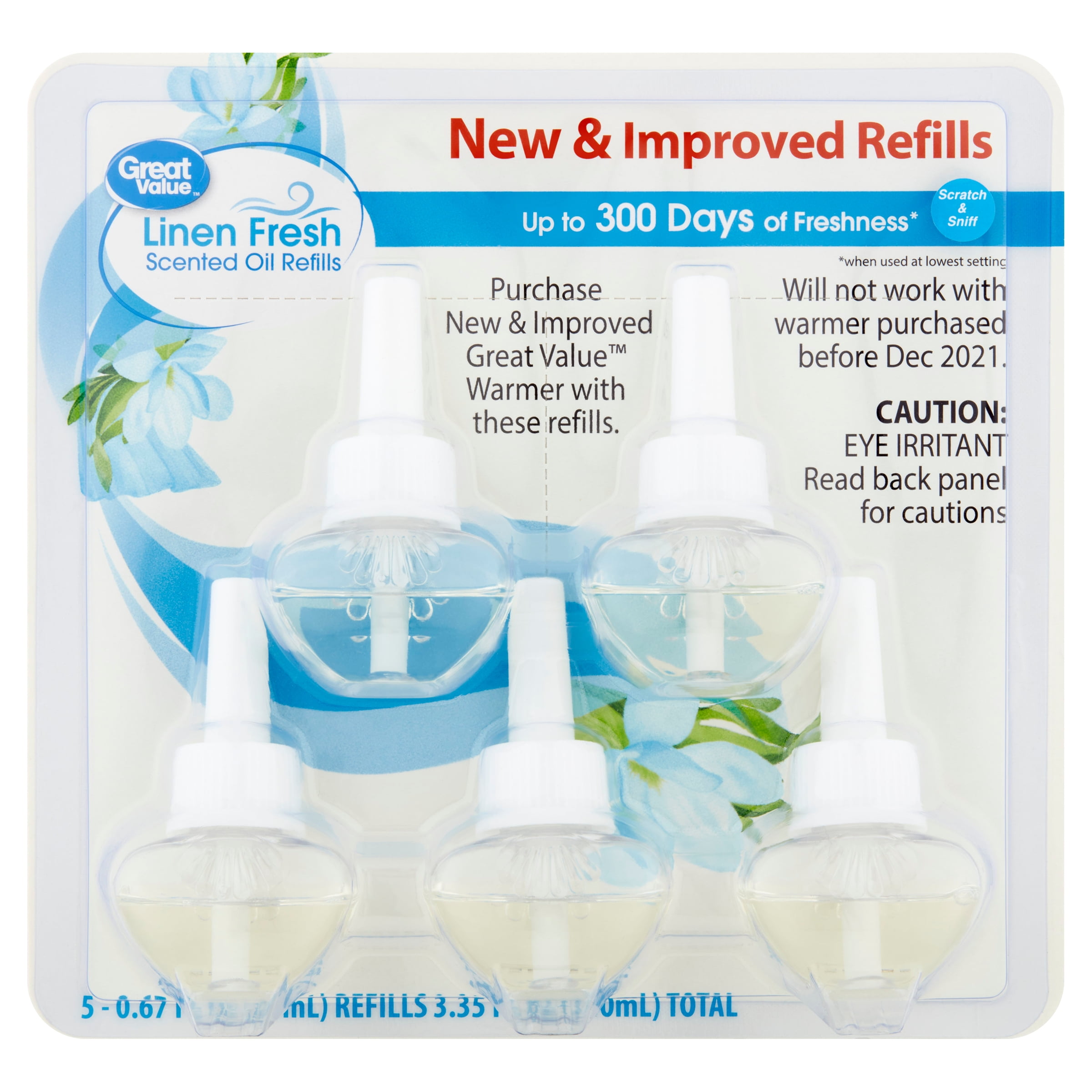 Great Value Scented Oil Refills, Linen Fresh, 5 Count