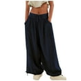 thumbnail image 2 of Womens Palazzo Pants with Drawstring Wide Legs Elastic Waist Casual Trousers with Pockets, 2 of 8