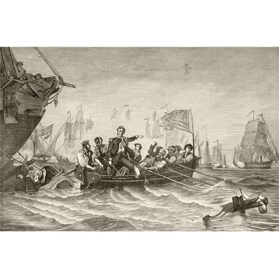 Master Commandant Oliver Hazard Perry Transferring From US Brig Lawrence to Use Brig Niagara During The Battle of Lake Er Poster Print - 18 x 11