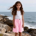 thumbnail image 5 of HAOTAGS Girls Shorts,Casual Plaid Print Button Closure and Pockets Knee-Length Summer Shorts Pink 10, 5 of 9