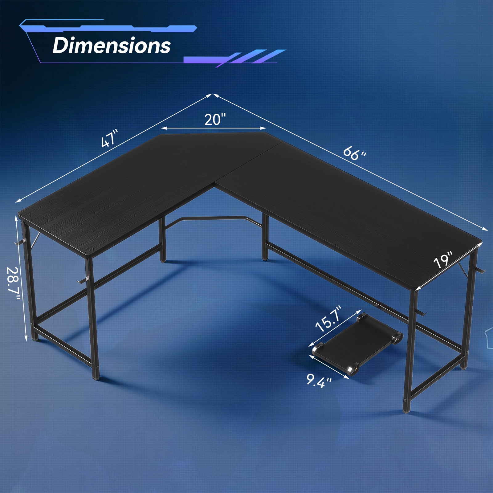 Gianna 66" L-Shaped Gaming Desk, Corner Computer Desk and Home Office Workstation, Sturdy Writing Desk for Gaming or Work