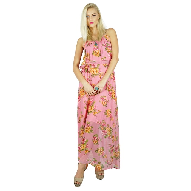 Bimba Robe Longue Semi-Transparente en Chiffon Style Bohème pour Femmes, Demi-Longue