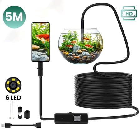 BFVV Borescope Endoscope Camera with Light - 1920P HD Borescope for Android & PC, 16.4ft Cable, IP67 Waterproof, 6 LED Lights, Semi-Rigid Snake, Auto/Pipe/Home Inspection Tool