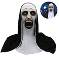 thumbnail image 1 of Máscara de terror de monja para Halloween, máscaras de látex aterradoras para cosplay con pañuelo en la cabeza, casco integral, accesorios para fiesta de Halloween, 1 of 8