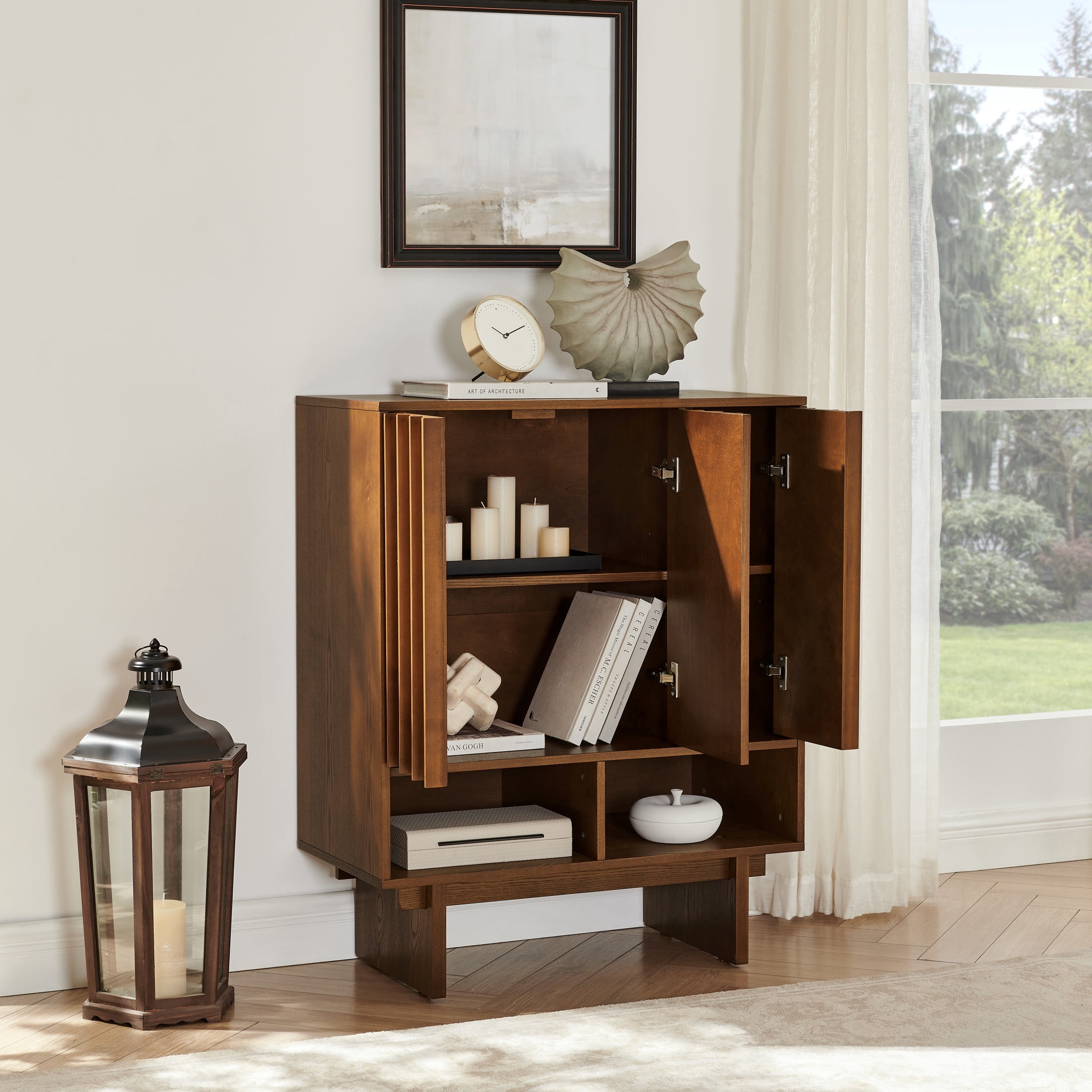 GDF Studio 31.6" Mid-Century Modern Sideboard Cabinet with 3 Doors, Adjustable Shelves, Walnut