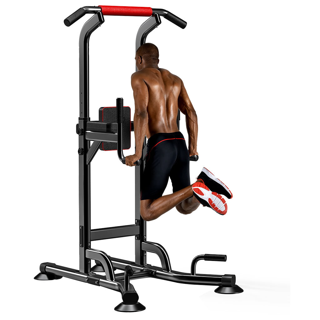 Power Tower Dip Station Adjustable Pull Up Bar Exercise Strength Training Home 