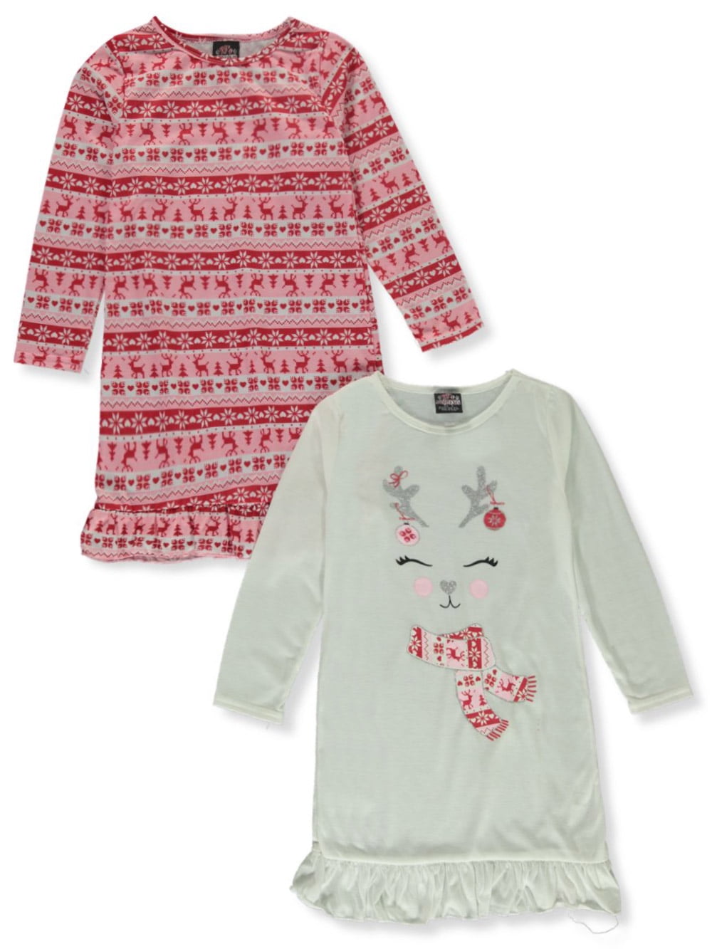 PJs & Presents Girls' 2Pack Christmas Nightgowns red/multi, 4 5