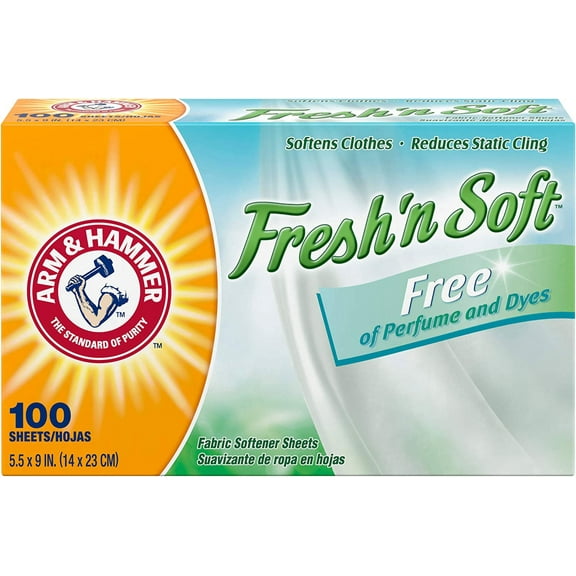 ARM & HAMMER Fabric Softener Sheets, Free of Perfumes and Dyes, 100 ct