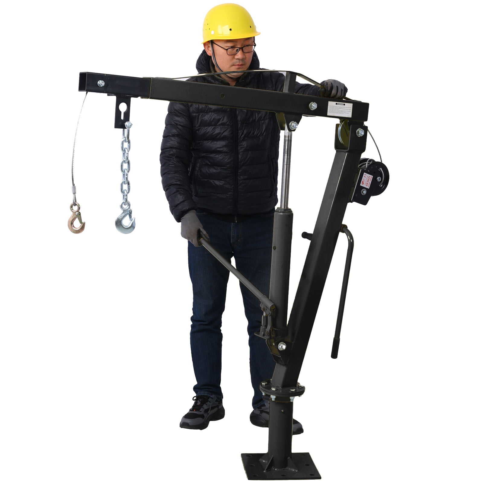 Hydraulic Pickup Truck Crane with Hand Winch, 2000LB Capacity Adjustable Boom Hoist with 360° Rotation