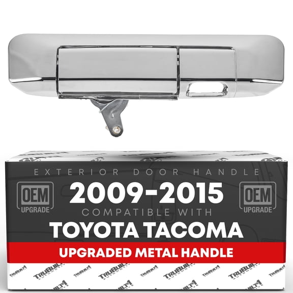 Tailgate Handle Assembly Replacement, Upgraded Metal - Compatible with 2009-2015 Toyota Tacoma - Exterior Rear Latch, All Chrome w/Camera Hole - OEM 69090-04020, 88188