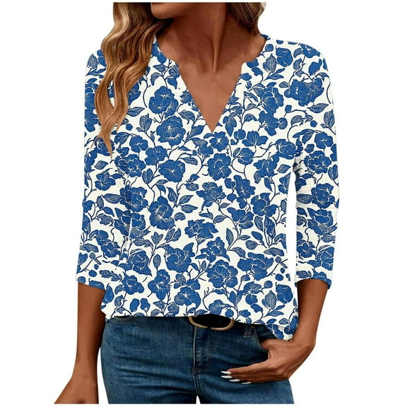 Fall Blouse for Women Shirts Loose Fit Womens Tops 3/4 Sleeve Tunic Women's Blouses Reorder Items Fashion Gifts