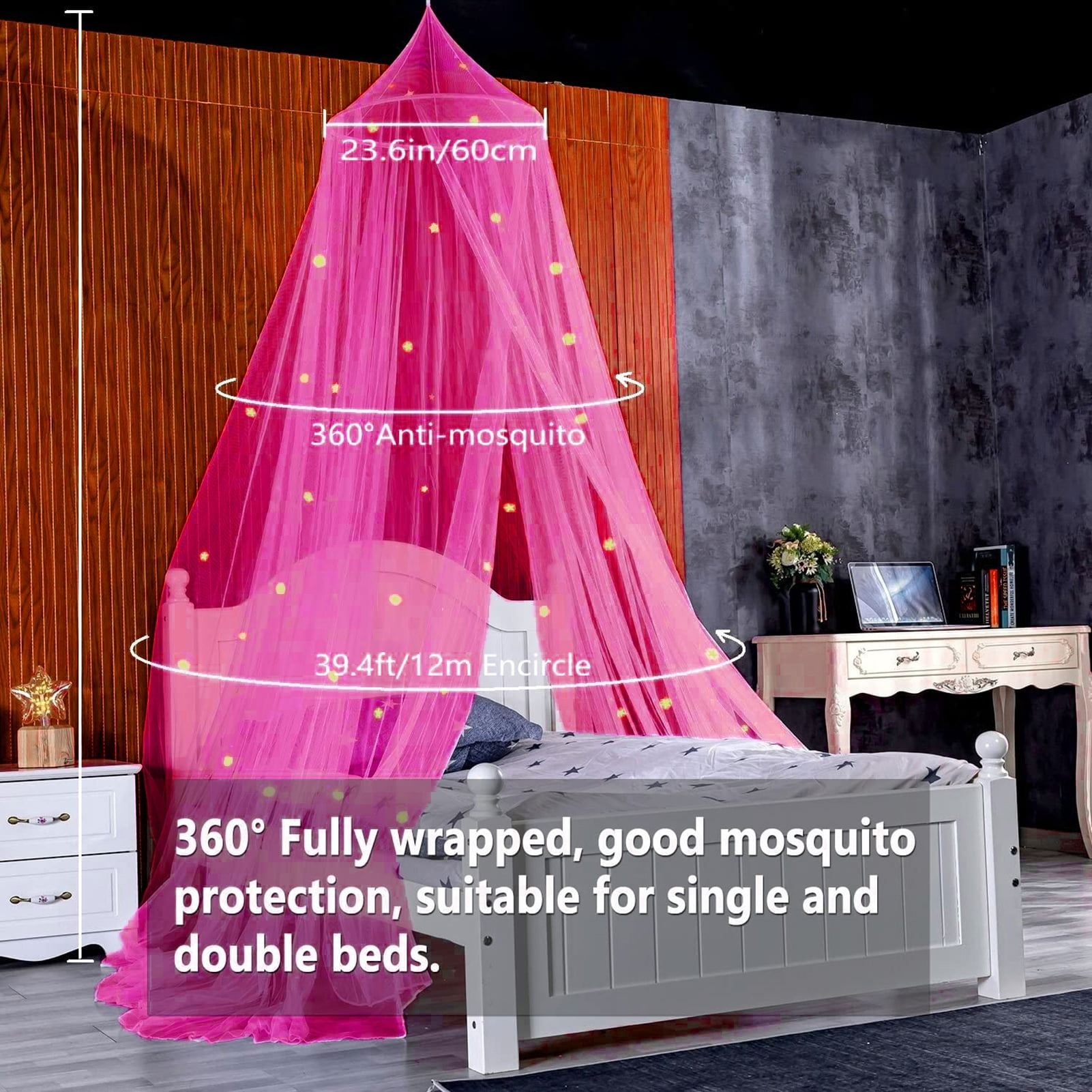 Naierhg 1 Set Dome Bed Canopy Foldable Glow-in-the-dark Polyester Stars Princess Canopy Bed Room Decor Household Supplies