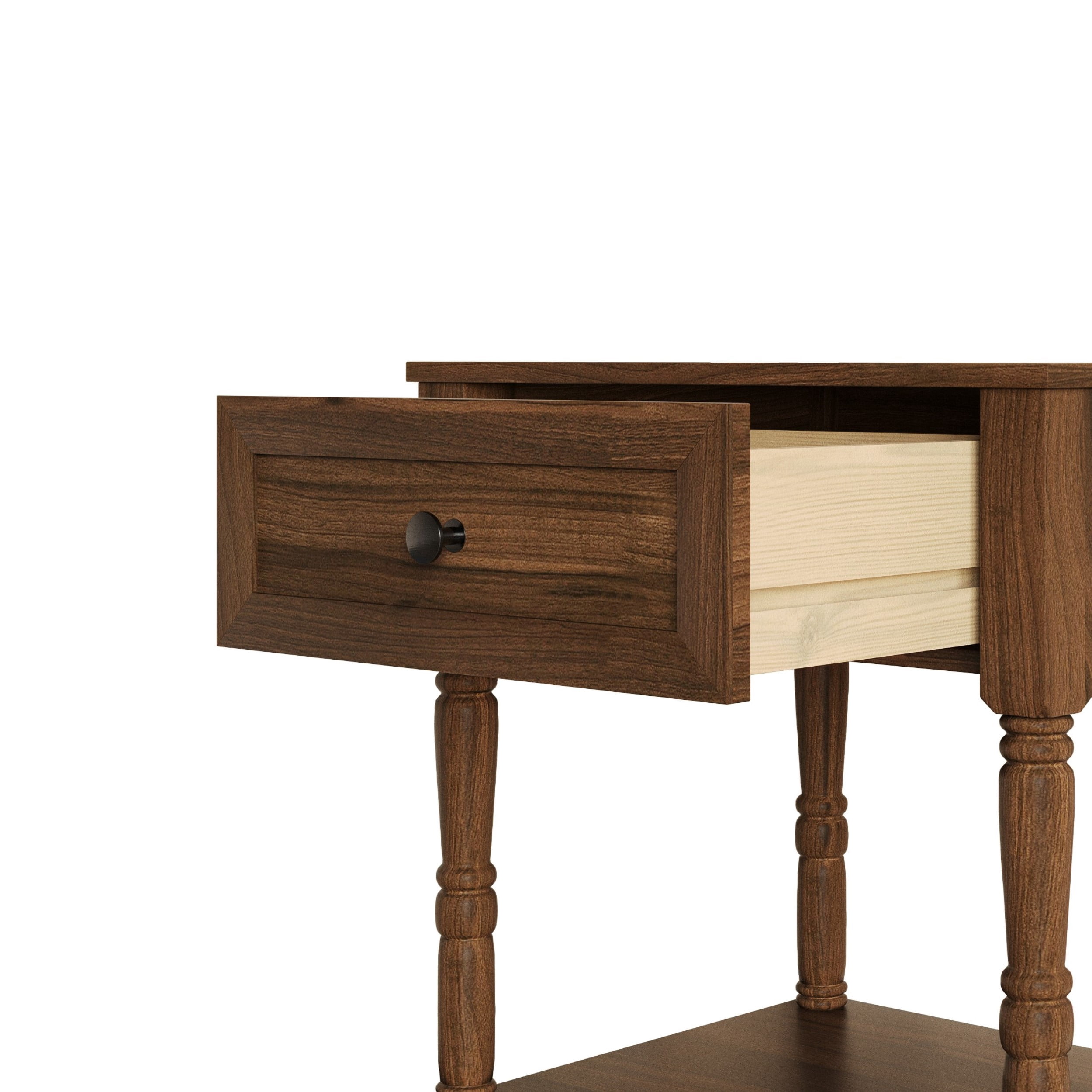 Home Design Rumford 1-Drawer Nightstand for Adult, Modern Bedside Table with Storage, Brown Finish