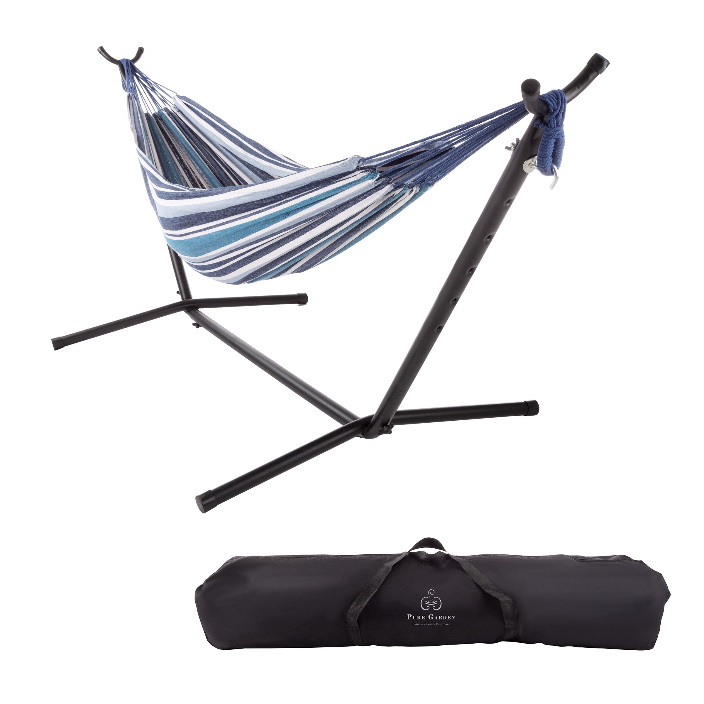 2 Person Woven Cotton Brazilian Hammock With Stand By Pure Garden Blue
