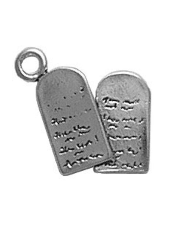 Sterling Silver 7" 4.5mm Charm Bracelet With Attached 3D Ten Commandments Stone Tablets Charm