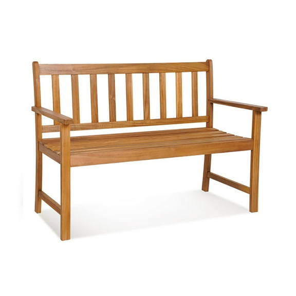 Aimee Lii 2-Person Patio Acacia Wood Bench with Backrest and Armrests, Outdoor Patio Furniture
