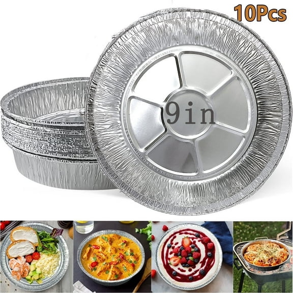 Artrylin 10 Pack 9inch Round Aluminum Foil Pans, Pie Pans, Heavy Duty Disposable Tin Foil Pans Pizza Pans for Cooking, Storage Roasting, Reheating, Freezer & Oven Safe (Silver)