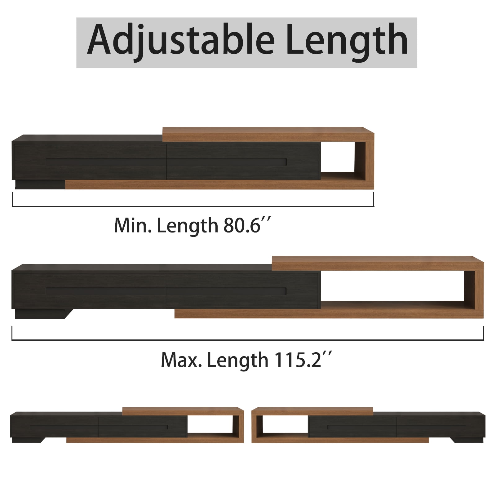JassmiPkwy Extendable TV Stand for 120 Inch TV, Wood Modern Entertainment Center with 2 Drawer, Black
