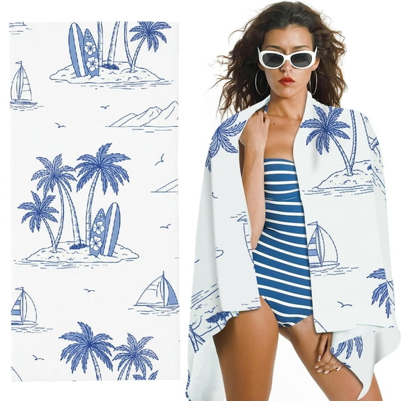RKSupls Oversized Microfiber Beach Towel - Tropical Island Toile Print,  Suitable for Bathroom, beach, Soft Super Absorbent- 30x60 in