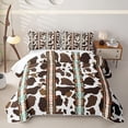 thumbnail image 2 of jejeloiu Cow Print Aztec Stripe Quilt Full Kids,Western Animal Pattern Full Bedspread Sets,3-Piece, 2 of 7
